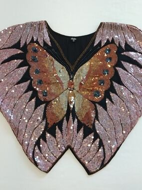 100% Silk Sequin, Bead Designs Butterfly Top, Small-Boho Whimsical Fairy Core